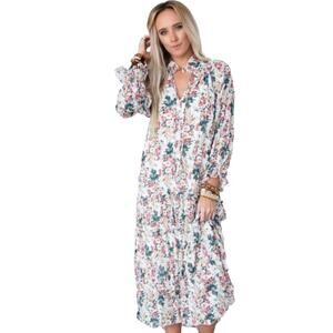 POL Womens Small Oversized Floral Boho Lightweight Long-Sleeve Maxi Dress NEW